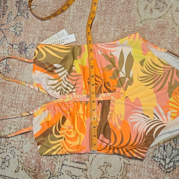 Sanctuary Tropical Print Lined Shirred Front One Piece Swimsuit Size M - Picture 11 of 11